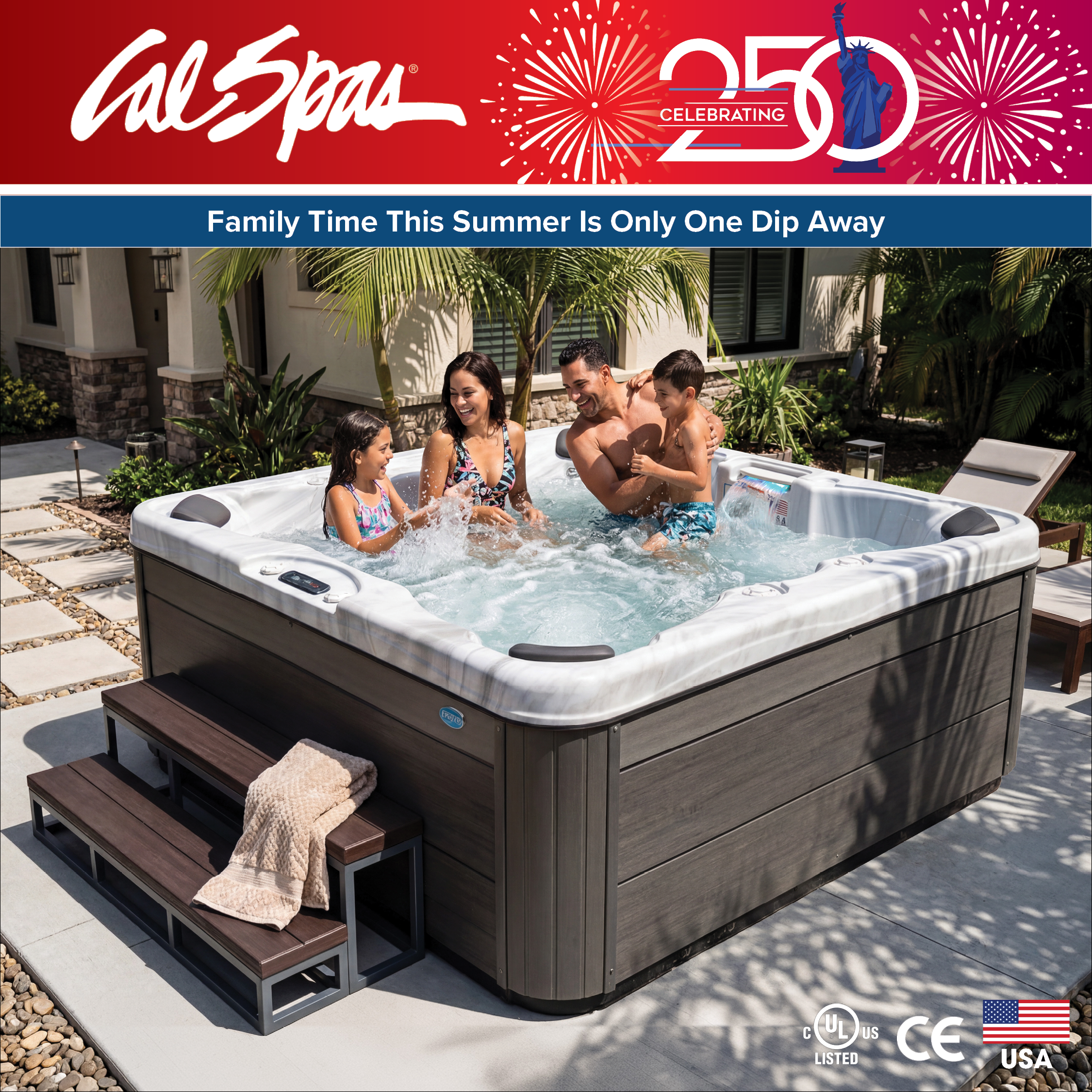 Calspas hot tub being used in a family setting - Oregon City